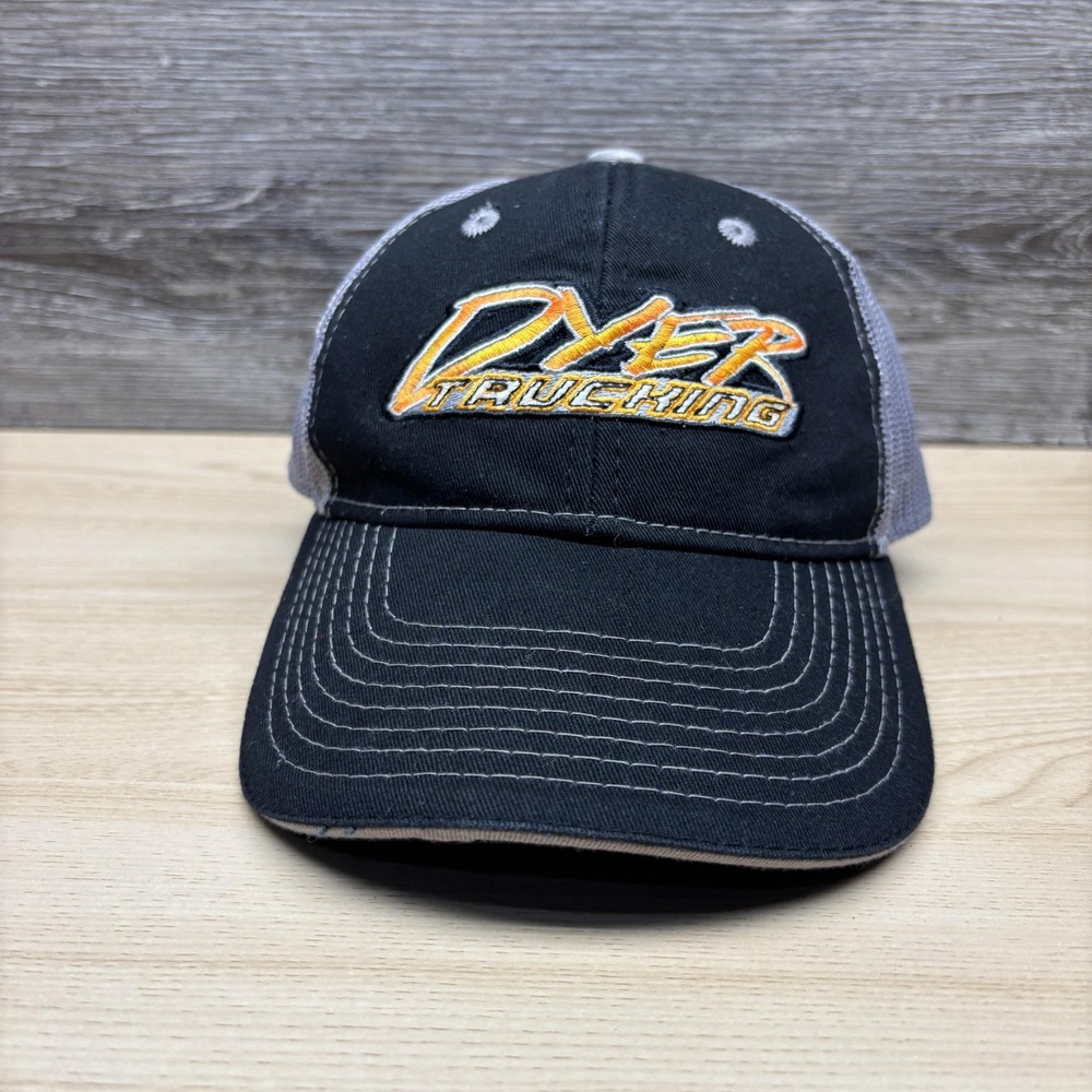 Dyer Trucking Hat Cap Strap Back Mens One Size Black Gray Mesh Trucker